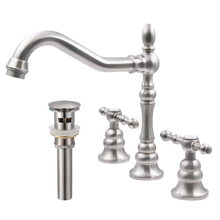 Novatto MILLER Widespread 2-Handle Lavatory Faucet in Brushed Nickel with Drain NBF-101BN-PUD